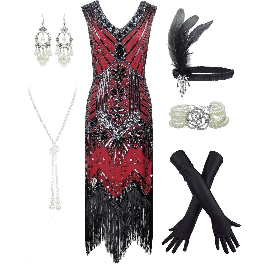 7978 Women's 1920s Flapper Fringe Beaded Great Gatsby Party
